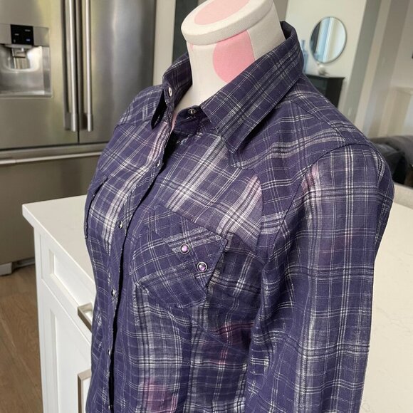 Ariat Fitted Snap Down Metallic Plaid Western Shirt Cowgirl Deep Purple XS NWOT - Picture 3 of 14